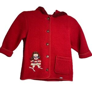 Giesswein Austria Kids Red Boiled Wool Jacket size 3-4 Yrs Doll Appliqué
